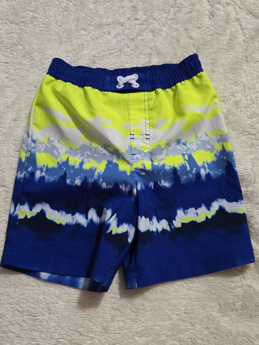 wonder nation Neon Yellow, Blue & White Tie-Dye Swim Shorts